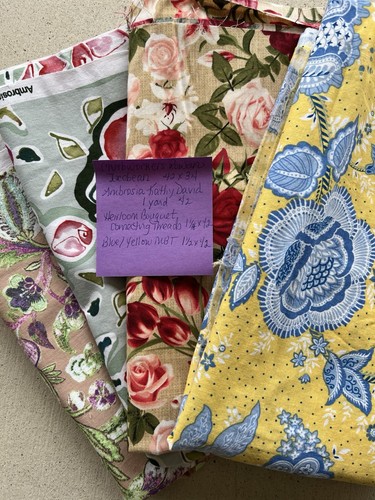 Lot Of 4 Quilting Cotton Fabric Floral Connecting Threads