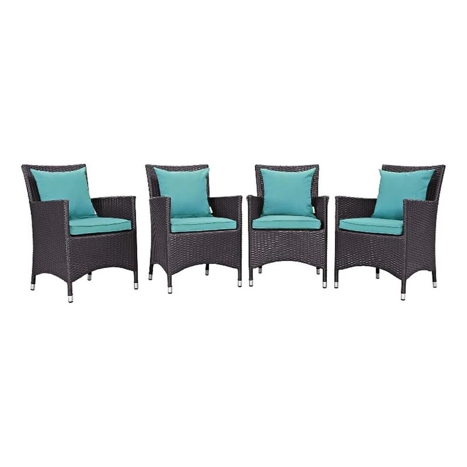 Sillas de comedor de patio de ratán de aluminio Modway Convene de 4 piezas en espresso/turquesa Foto 2 de 4