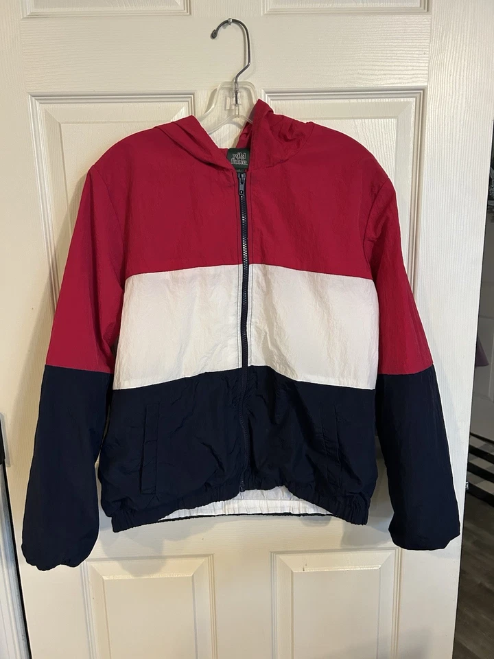 Chaqueta cortavientos retro Wild Fable para mujer rosa blanco azul bloques de colores con capucha S Foto 4 de 4