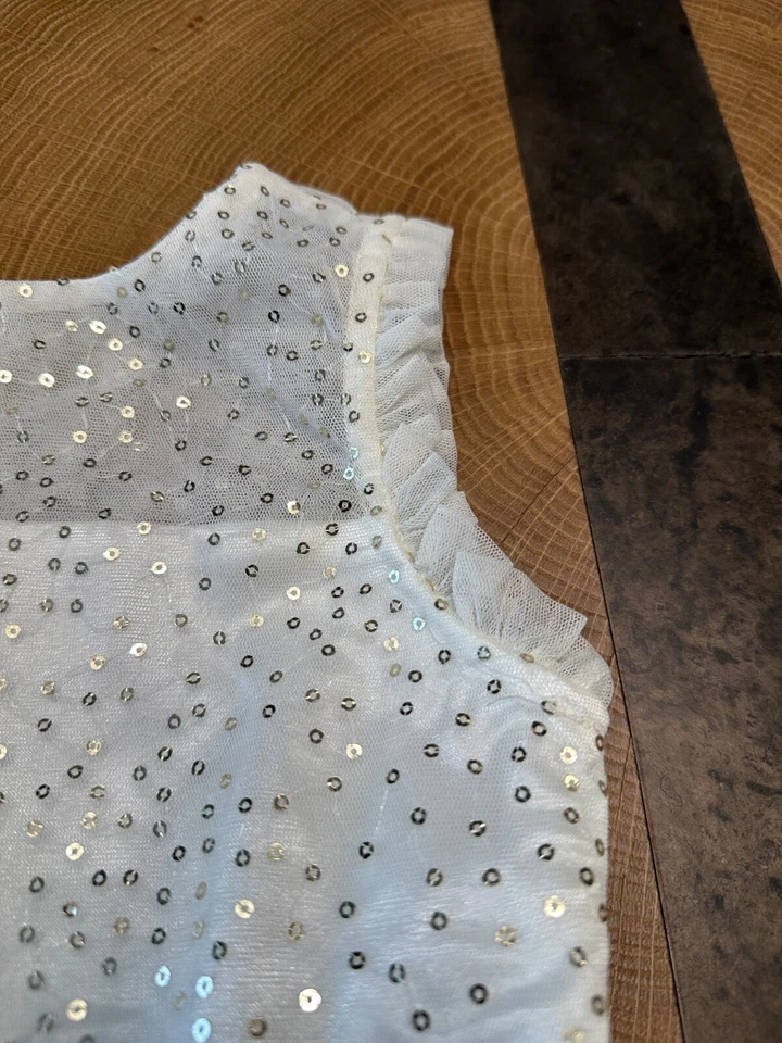 VESTIDO DE VACACIONES JONA MICHELLE DORADO LENTEJUELAS LAZO NIÑAS TALLA 7 Foto 3 de 4