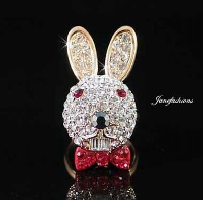 RABBIT BUNNY FASHION RING AUSTRIAN RHINESTONE CRYSTAL GOLD PLATED B1131 ONE SIZE
