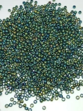 Vintage Metallic Green Iris AB Rainbow TOHO Glass Seed Beads 11/0 Japan P1-5