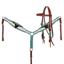 Showman Cobalt Horns Mohair Browband Horse Headstall and Breastcollar Set