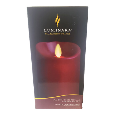 Luminara Burgundy Cinnamon Scented Pillar Candle  Real Flame Effect Wax 6'' x 3''