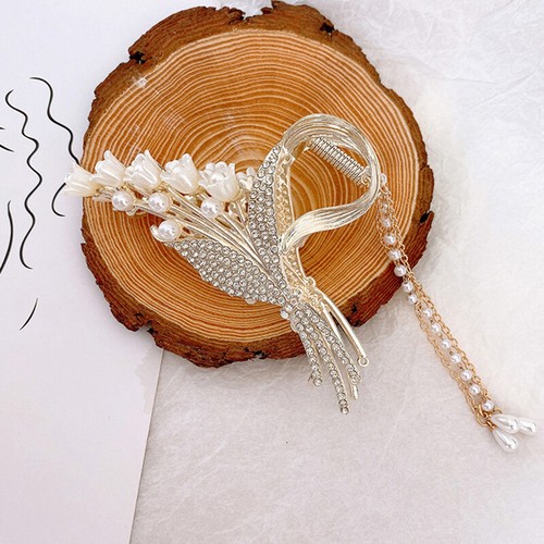 Pinza de pelo con flecos de perlas de metal garra mujeres mariposa accesorios para el cabello decoración elegante - Imagen 10 de 18