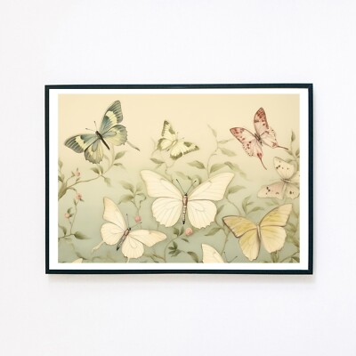 Schmetterlinge Botanische Blumen Vintage Illustration 7x5 Wohndeko Wandkunstdruck