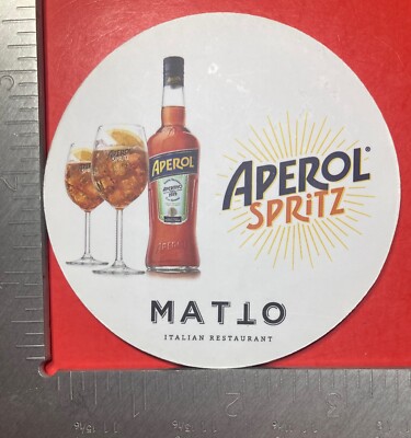 MATTO ITALIAN RESTAURANT APEROL SPRiTZ CAMPARI LEBANON  3.5 INCH ROUND COASTER
