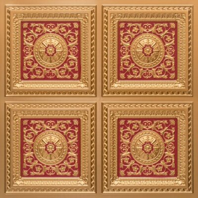 3D Tin Look D1291 Gold-Red PVC Glue Up Ceiling Tiles 2x2 Pack/6