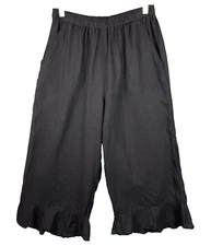 Match Point Pants Womens Small Black Wide Leg Linen USA Made Pull On Comfort