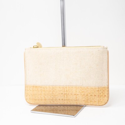 Kayu Cotton Canvas Bamboo Trim Woven Zip Top Clutch Purse - Main Image