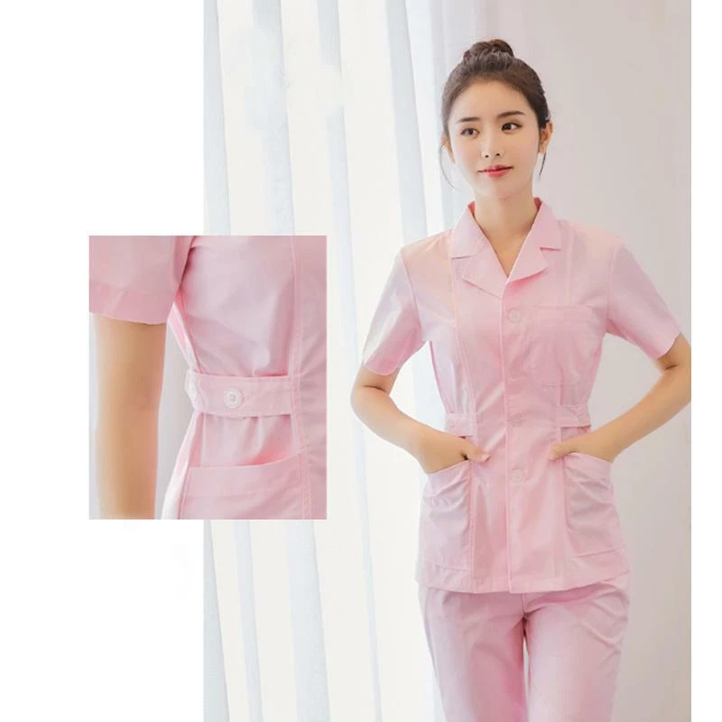 Women Nurse Uniforms Doctor Medical Beautician Lab Work Clothes Short Sleeve Set - Image 3 of 3