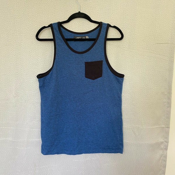 Retrofit Tank Top - Ladies Size S Blue ~ Black Contrast Trim & Pocket