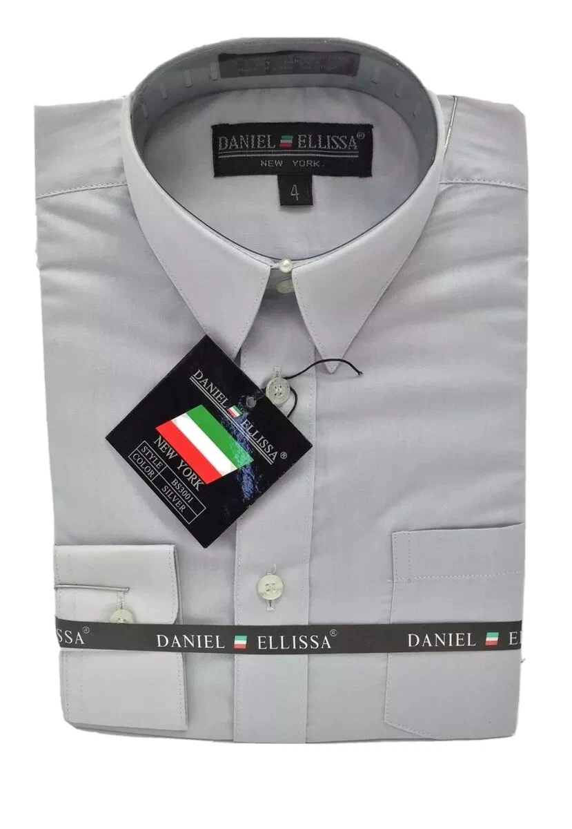 Daniel Ellissa Boys' Dress Shirt Silver Convertible Cuff Pocket Sizes 4-12