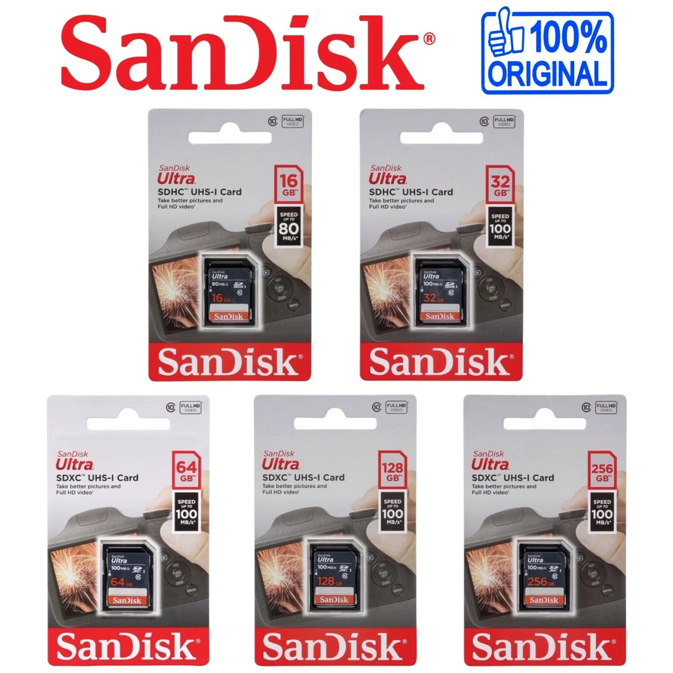 SANDISK Carte Mémoire SD SDHC SDXC ULTRA Lite Classe 10 Vitesse jusqu'à 100 Mo/s - Photo 1/4
