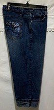    JeanBay Jeans Denim Embriodered Embellished Pockets Sz 10P Rolled Cuff Capri