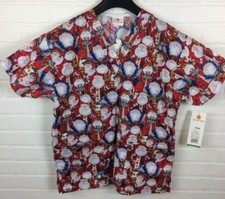 Peaches XS Womens Santa Claus Christmas Holiday Scrub Top Style 4144