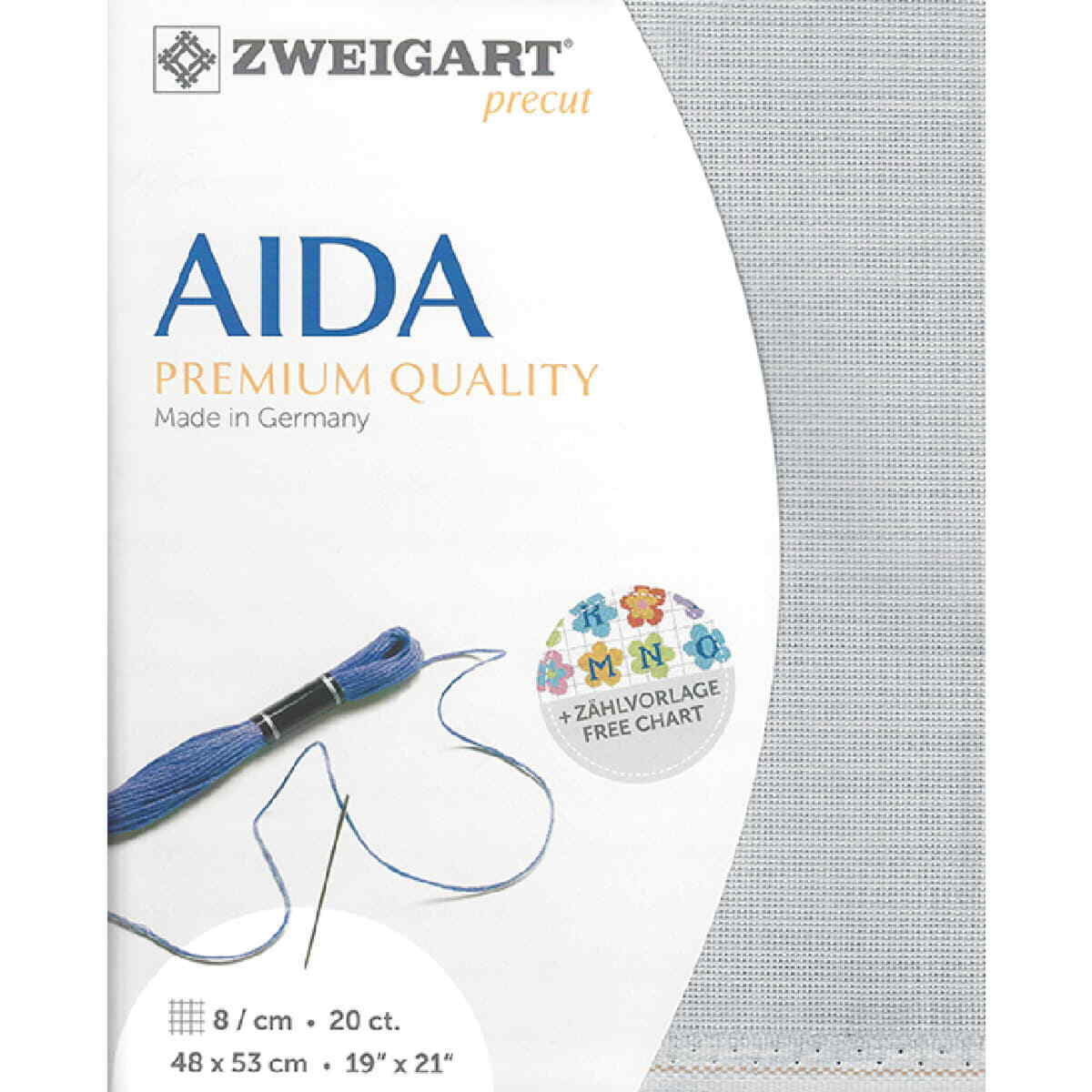 AIDA Zweigart Precute 20 ct. Extra Fein-Aida 3326 color 705 pearl grey, fabric f