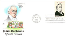 PRESIDENT JAMES BUCHANAN COLOR ARTCRAFT CACHET  1986 FDC UNADDR