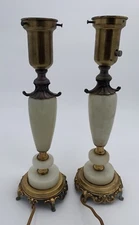 Mid Century Antique Vintage Brass And Alabaster Lamp Pair