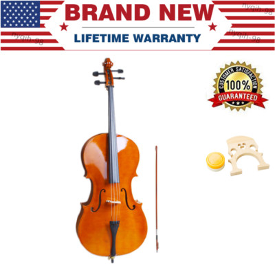 4/4 Size Cello Wood Rosin Bridge Natural Horse tail Bow +Rosin Carrying Bag Kit