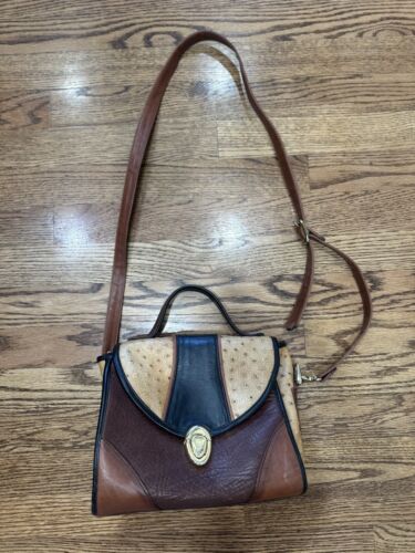 Studio Z Leather Ostrich Accented Handbag, Adjust… - image 1