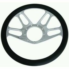 14 Chromed Aluminum Steering Wheel Black Leather Slot