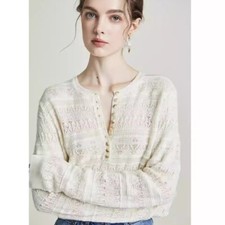 Sezane Women's Cut-out Knit T-shirt Long Sleeve Top