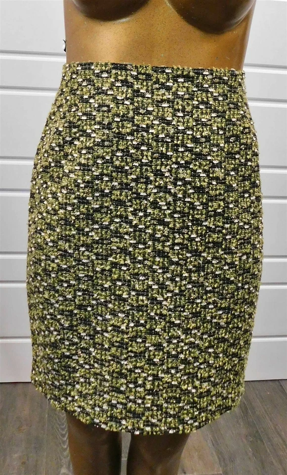 Traje Falda Tweed Escada Verde Blanco Negro Dorado Multi Mezcla Lana Talla EURO 44 Foto 4 de 4