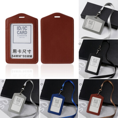 2-In-1 ID Badge Holder With Lanyard Clear Window 5 Card Slots Faux Leather Solid Color Multi-functional Employee ID Card Case Zipper Coins Wallet Buy Cheaply On