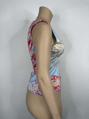 Vtg Versace Blue Coral Print Top IT46 US12 - Picture 4 of 9
