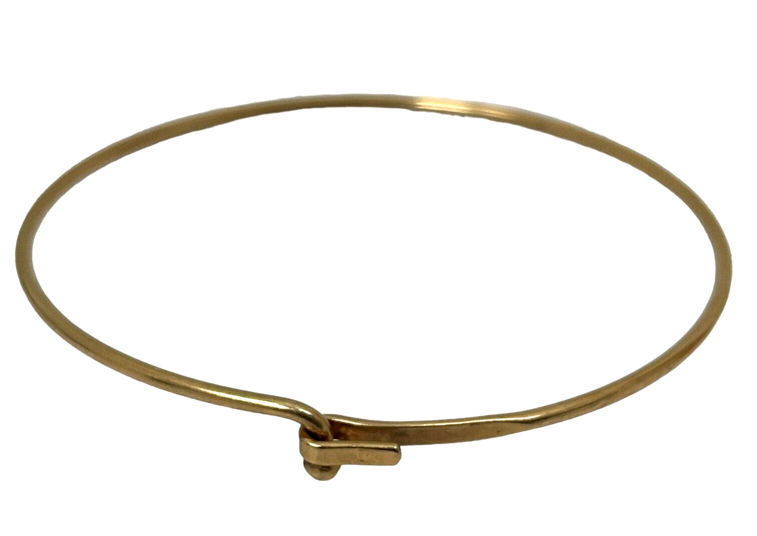 14k Solid Yellow Gold Ball Hook Round Bangle Brac… - image 3
