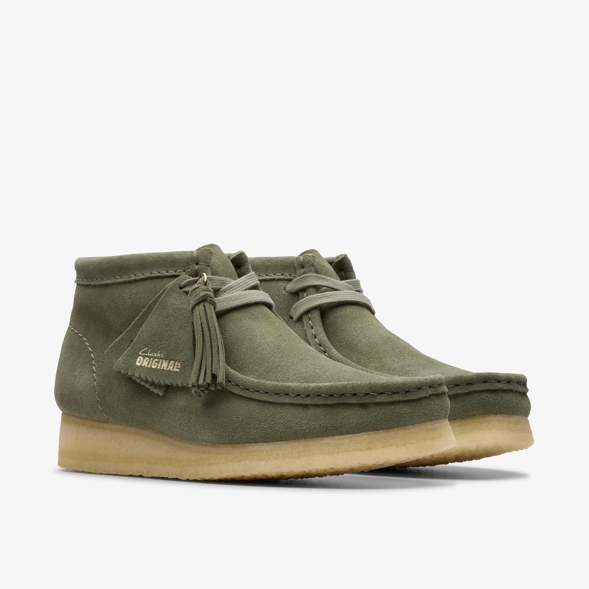 26179160] WOMENS CLARKS WALLABEE BOOT KHAKI/GREEN SDE | eBay