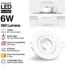 LED Recessed Downlights Dimmable Spot 3CCT Adjustable Tilt Angle Ceiling Lights