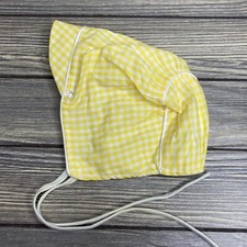 Vintage Infant Baby Yellow White Checkered Plaid Bonnet