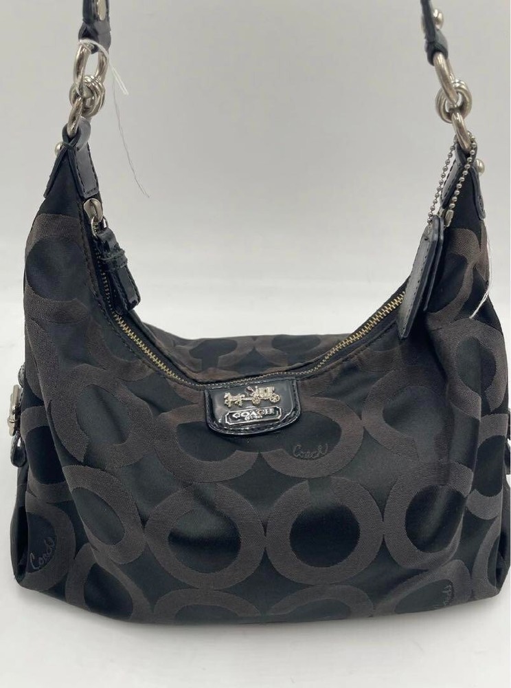 COACH's Madison Op Art Hayley 14337 Black Jacquard Leather wide 33cm charm Used