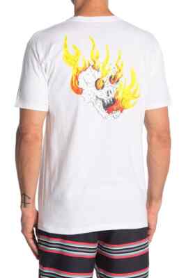 VANS Men's S Small  Tee T-Shirt Short Sleeve White Rowan Zorilla Skull Flames