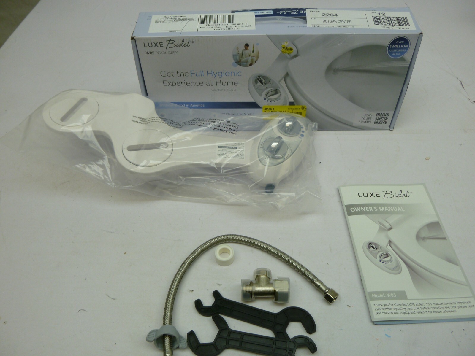 LUXE Bidet W85 Dual Nozzle Self Cleaning Non Electric White W/ Pearl