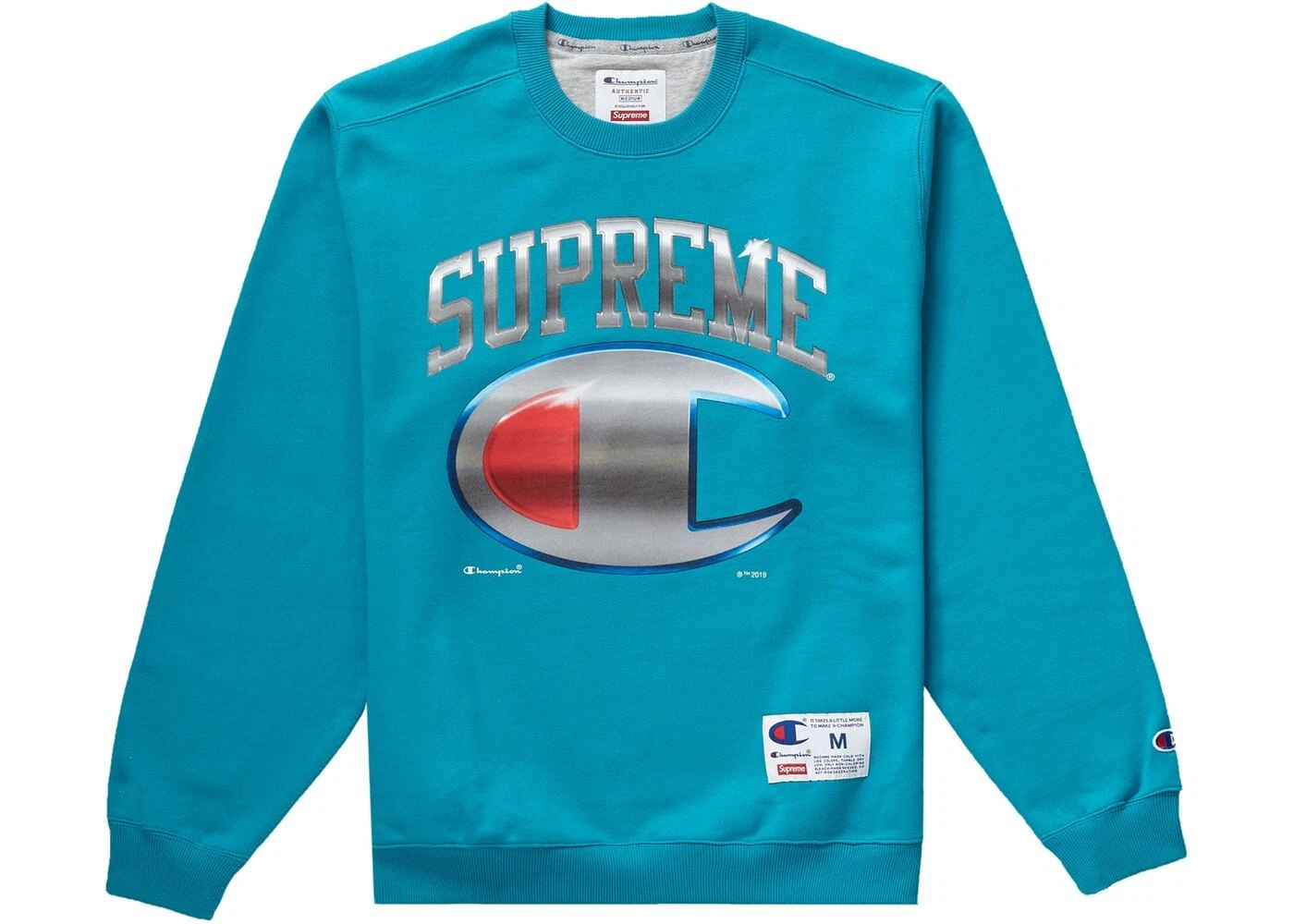 Supreme Champion Chrome Crewneck sarcelle foncée XL SS19 neuf authentique rare XL KAWS