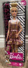 Barbie Fashionistas Doll  Blonde Updo Hair Pink & Gold Plaid Shimmer Dress #142