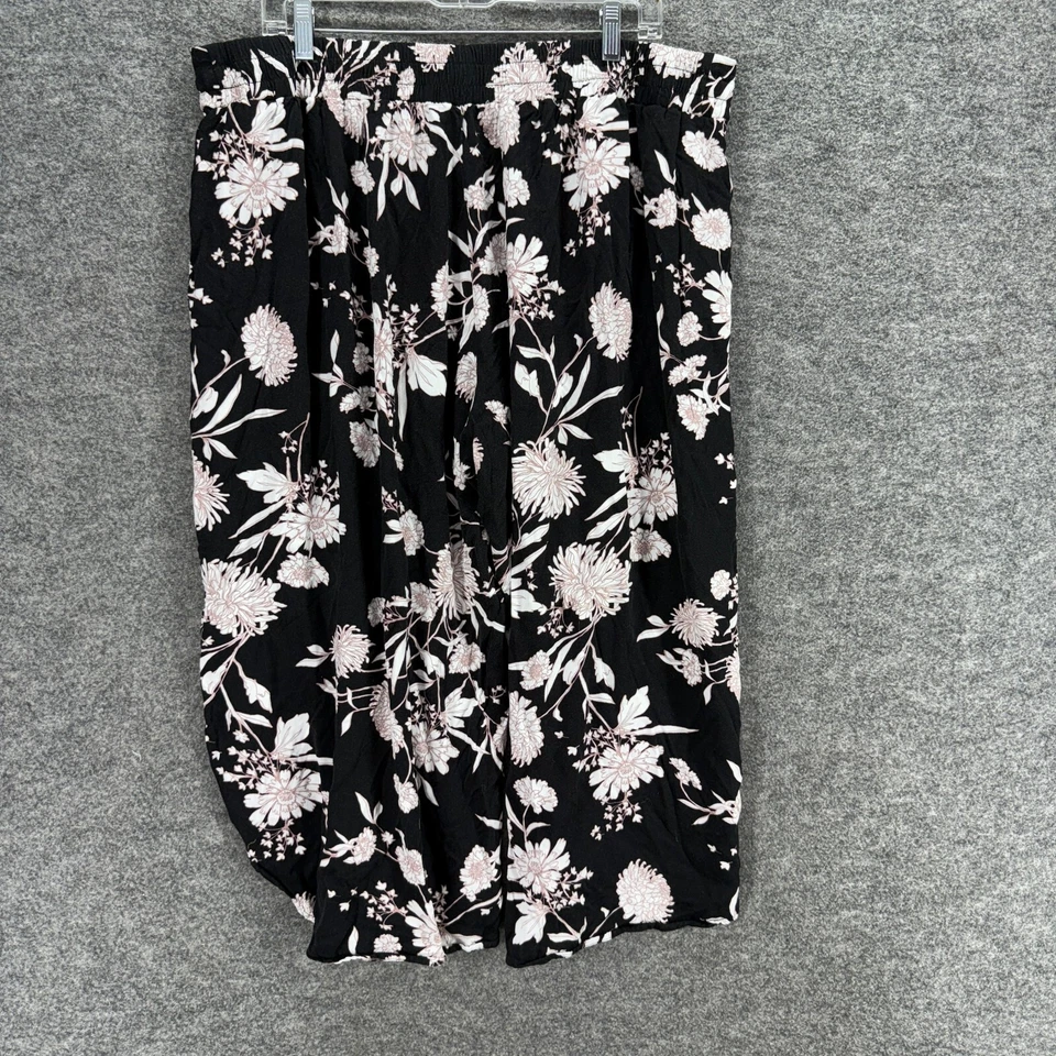 Maurices Pants Women  20W Plus Black Floral High Rise Drawstring Chino Rayon - Image 2 of 4
