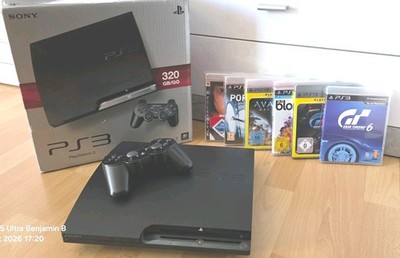 Sony PlayStation 3 Slim Konsole 320 GB Schwarz PS3 + 6 Games 