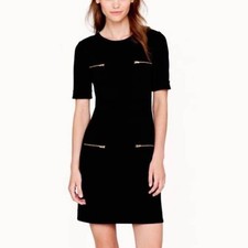 J. Crew Shift Dress Gold Zipper Pockets Wool Blend Black 03344 Size 0