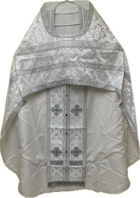 Orthodox Priest Vestment 5 Set |White &Silver| High Collar, Sz XL or 56