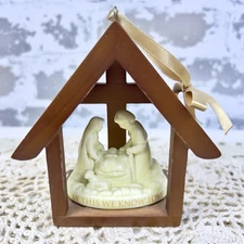  Vtg Nativity Ornament Dayspring Wood & Ceramic “By This We Know Love”