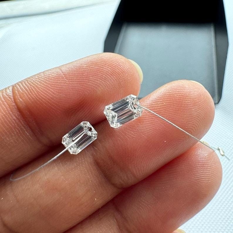 6x4mm Emerald Brilliant Cut Lab Grown Diamond 10 Pieces Gemstone Jewelry Making
