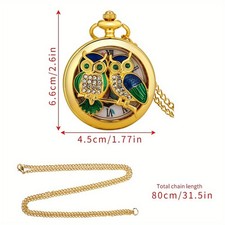 Polished Timeless Intricate Fashionable Owl Quartz Pocket Watch Pendant Necklace