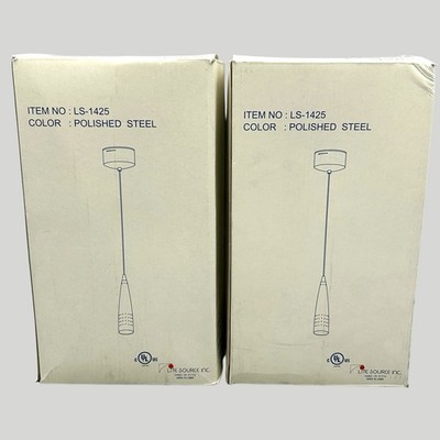 (2) Lite Source Halogen Pendant Lamp Polished Steel LS-1425 New Ships Quickly