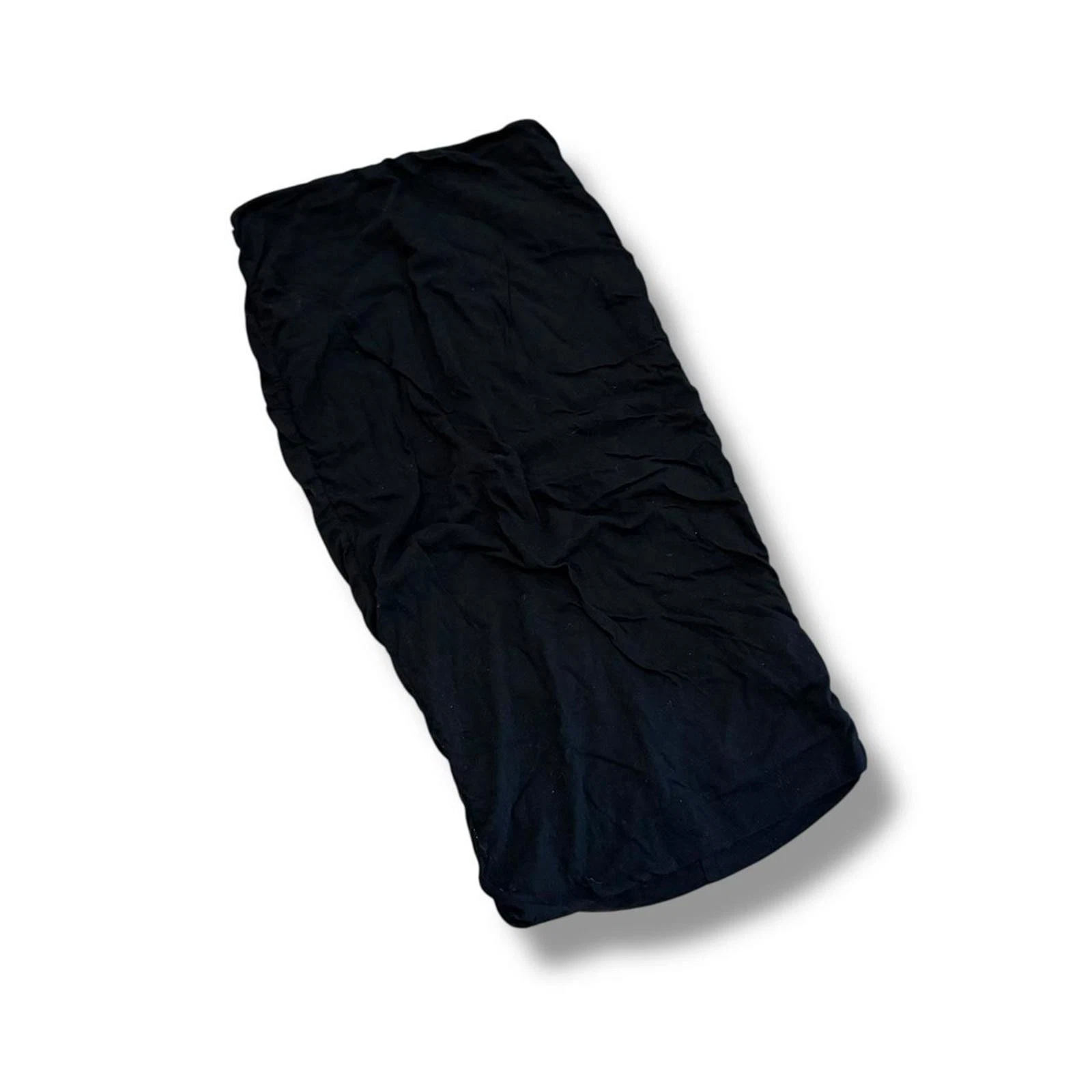 Black Rouched Cotton on Midi Pencil Skirt