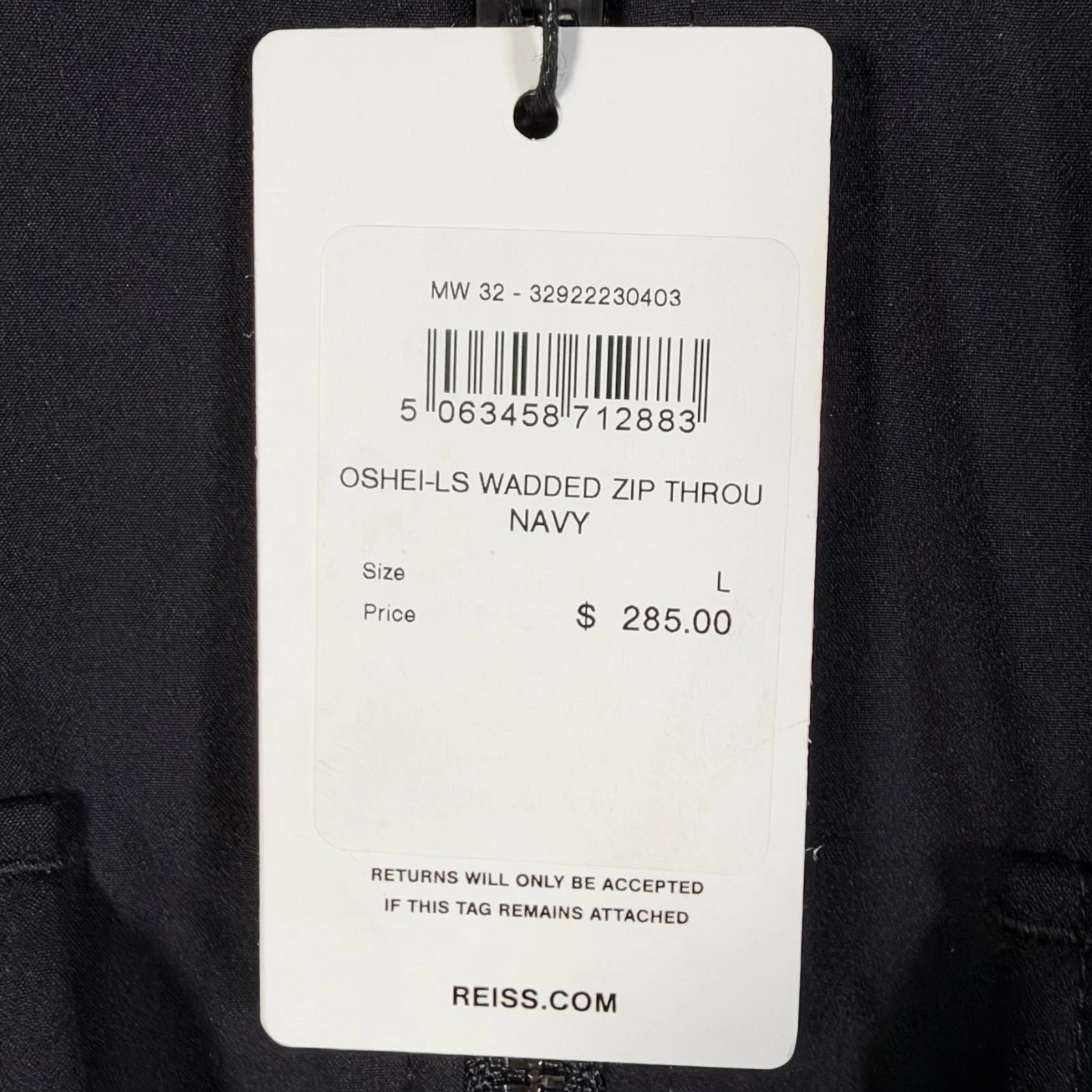 Reiss Jacket Mens L Navy Oshei Wadded Quilted Lined Full Zip Stretch $285 image 3