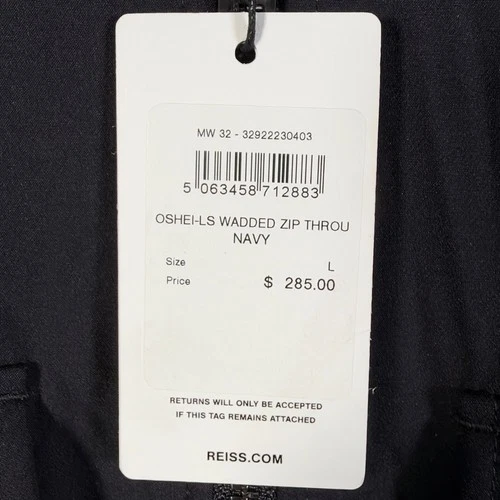 Reiss Jacket Mens L Navy Oshei Wadded Quilted Lined Full Zip Stretch $285 image 3